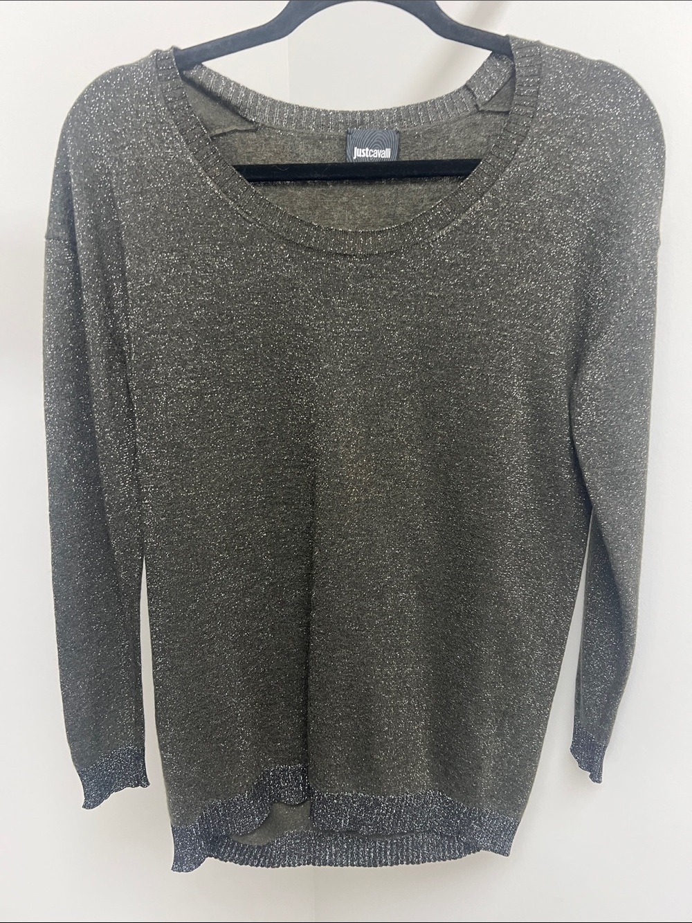 Just Cavalli Metallic Charcoal Scoop Neck Sweater